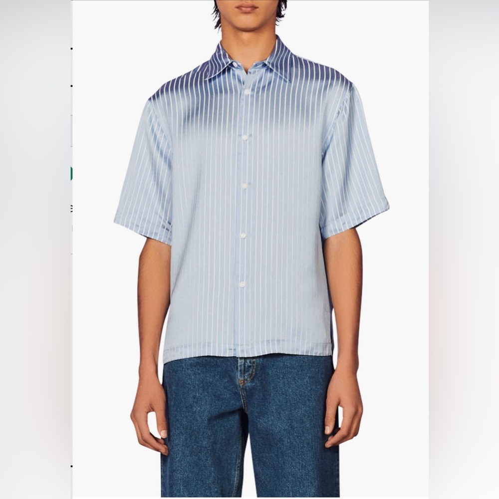 Sandro Light Blue Shimmer Striped Casual Shirt
